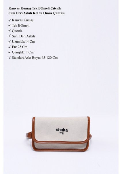 Krem - Taba SHK143 Kanvas Kumaş, Tek Bölmeli, Çıtçıtlı, Suni Deri Askılı, Kol ve Omuz Çantası modelleri