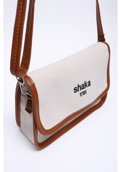 Krem - Taba SHK143 Kanvas Kumaş, Tek Bölmeli, Çıtçıtlı, Suni Deri Askılı, Kol ve Omuz Çantası