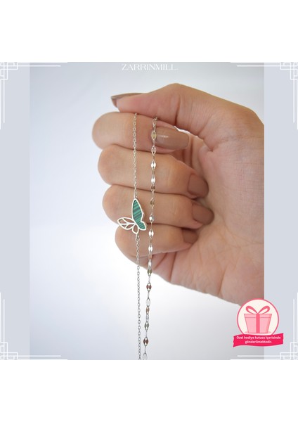 Kadın 925 Ayar Gümüş Malakit Taşlı Kelebek Bileklik fiyatları