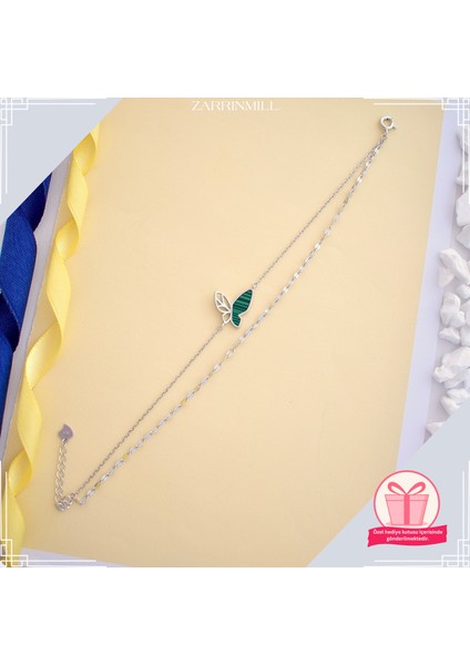 Kadın 925 Ayar Gümüş Malakit Taşlı Kelebek Bileklik modelleri