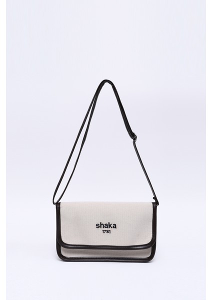 Krem - Kahverengi SHK143 Kanvas Kumaş, Tek Bölmeli, Çıtçıtlı, Suni Deri Askılı, Kol ve Omuz Çantası