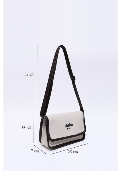 Krem - Kahverengi SHK143 Kanvas Kumaş, Tek Bölmeli, Çıtçıtlı, Suni Deri Askılı, Kol ve Omuz Çantası fiyatları