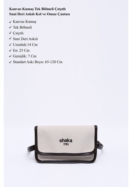 Krem - Kahverengi SHK143 Kanvas Kumaş, Tek Bölmeli, Çıtçıtlı, Suni Deri Askılı, Kol ve Omuz Çantası modelleri