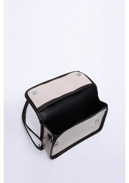 Krem - Kahverengi SHK143 Kanvas Kumaş, Tek Bölmeli, Çıtçıtlı, Suni Deri Askılı, Kol ve Omuz Çantası indirimleri