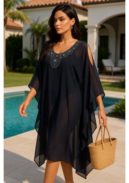 Meralda Ihtal Yaka Işlemeli Standart Beden Şifon Kimono fiyatları