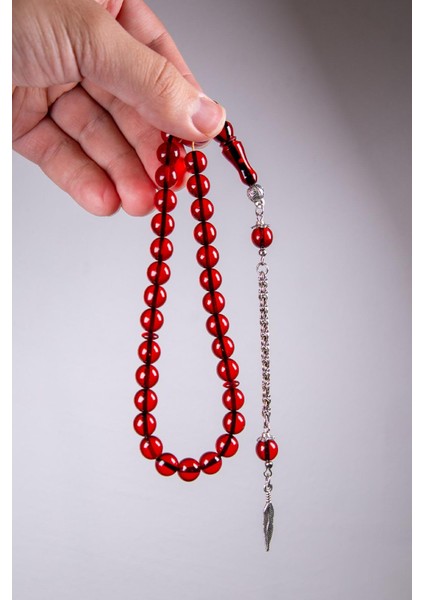 8 mm Küre Kırmızı Ateş Kehribar Tesbih