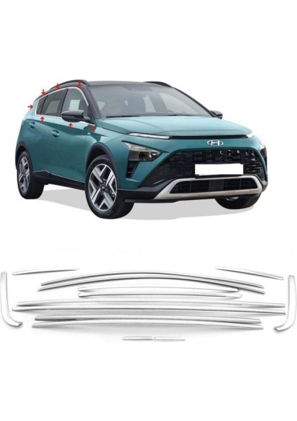 Hyundai Bayon Krom Cam Çerçevesi Set 2020- (12 Parça)