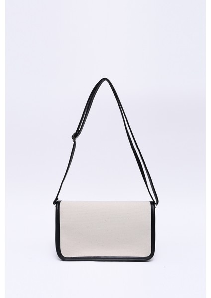 Krem-Siyah SHK143 Kanvas Kumaş, Tek Bölmeli, Çıtçıtlı, Suni Deri Askılı, Kol ve Omuz Çantası fırsatları