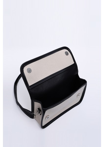 Krem-Siyah SHK143 Kanvas Kumaş, Tek Bölmeli, Çıtçıtlı, Suni Deri Askılı, Kol ve Omuz Çantası indirimleri