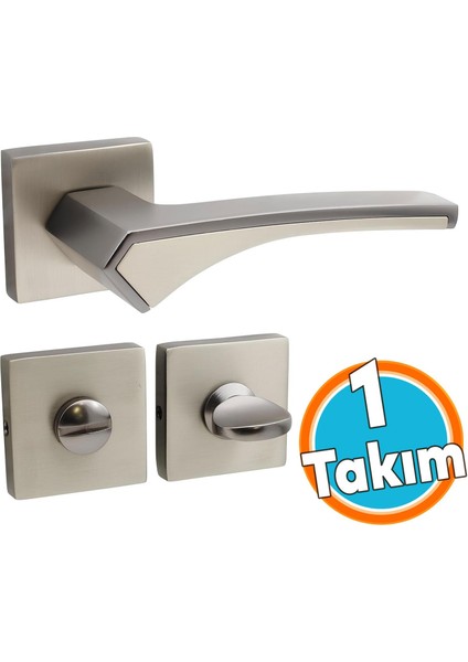 Kare Rozetli Banyo-Wc Kapı Kolu Sağa ve Sola Uygun Antrasit Saten 1 Takım
