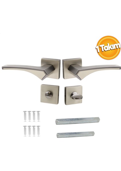 Kare Rozetli Banyo-Wc Kapı Kolu Sağa ve Sola Uygun Antrasit Saten 1 Takım fiyatları