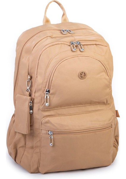 Unisex Büyük Boy Hafif Çok Gözlü Sırt Çantası Kum