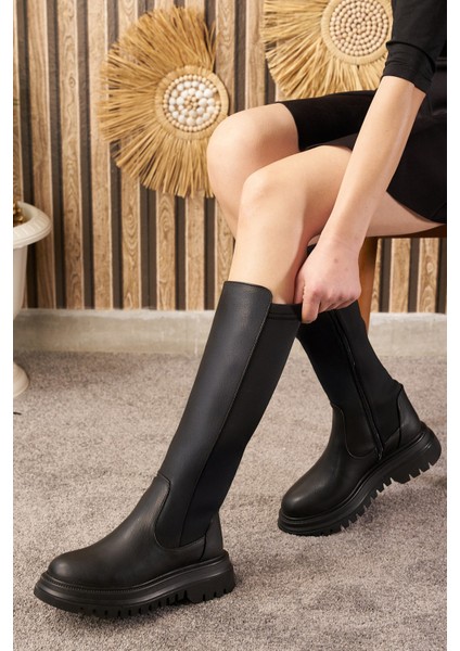 Günlük Kadın Çizme Kalın Tırtıklı Taban Dalgıç Kumaş Esnek Diz Altı Fermuarlı Oval Burunlu Rahat 365 fırsatları