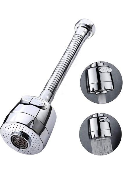 Hortumlu 360° Dönebilen 3 Kademeli Tasarruflu Musluk Başlığı - Paslanmaz Mutfak, Banyo ve Lavabo Için Su Tasarrufu Sağlayan Krom Kaplama Başlık, Abs Malzeme, Ofis ve Ev Uyumu, Kolay Montajlı