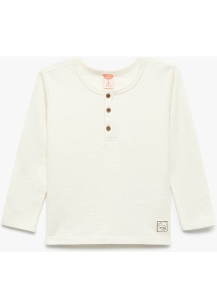 Pamuklu Düğmeli Ekru Erkek Bebek Uzun Kollu T-Shirt 6WMB10053TK