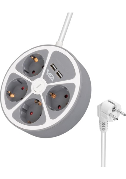 Priz, 2 USB Li, Anahtarlı, 1.5 Metre, 3680 Watt, 16 Amper Grup Priz