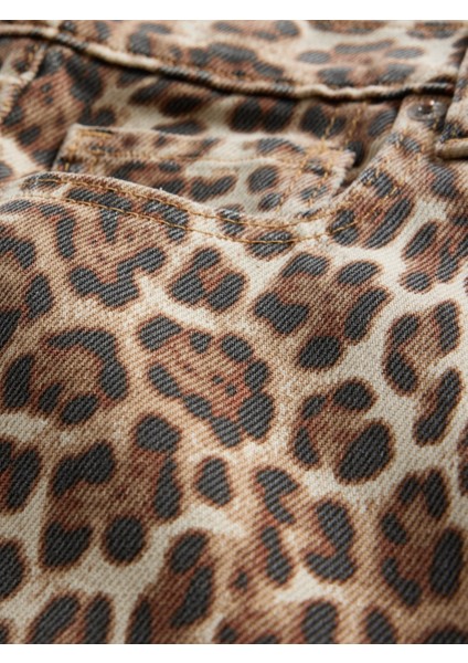 Kadın Kahverengi Mid Rise Ultrasoft Leopar Baggy Jean Pantolon fiyatları