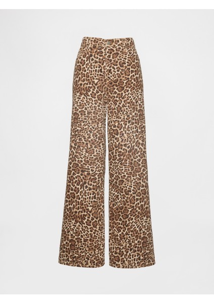 Kadın Kahverengi Mid Rise Ultrasoft Leopar Baggy Jean Pantolon modelleri