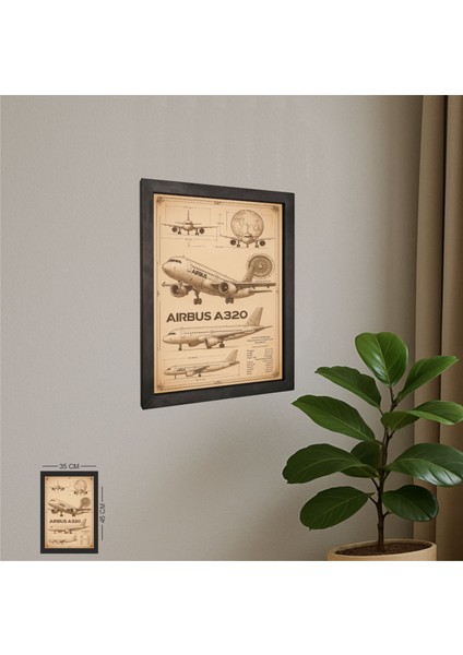 Airbus A320 Tablo Metal Çerçeveli Ahşap Pilot - Havacı - Uçak Tutkunu