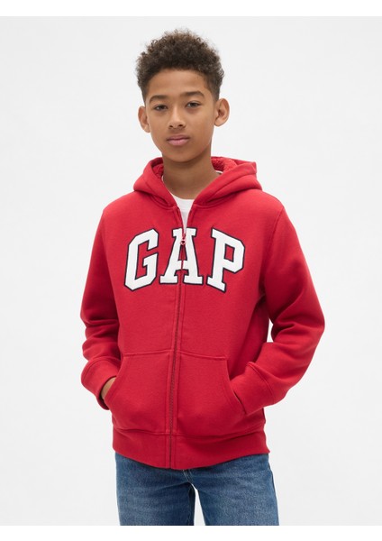 Erkek Çocuk Kırmızı Gap Logo Sweatshirt Fermuarlı Sherpa