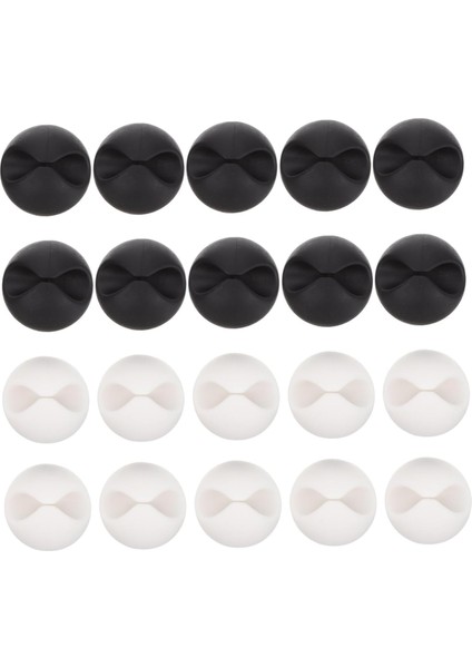 20 Li Kablo Sabitleme Klipsi Seti | Siyah & Beyaz Kablo Düzenleyici | Masa Üstü, Ofis, Ev ve Tv Kablo Yönetimi Için Yapışkanlı Klipsler