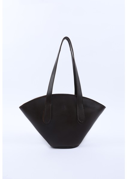 Kahve Rengi SHK124 Suni Deri, Astarlı, Fermuarlı,tek Bölmeli El, Kol ve Omuz Çantası