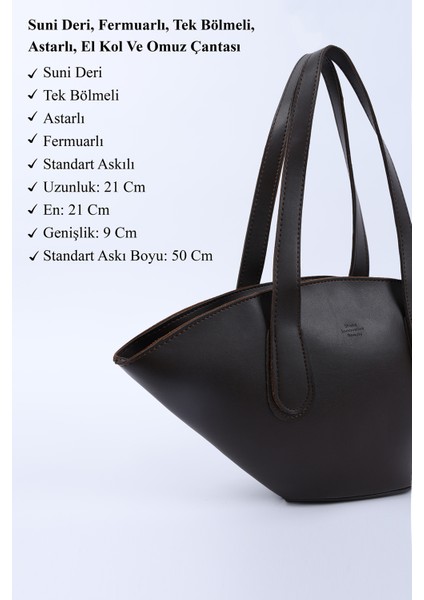 Kahve Rengi SHK124 Suni Deri, Astarlı, Fermuarlı,tek Bölmeli El, Kol ve Omuz Çantası modelleri