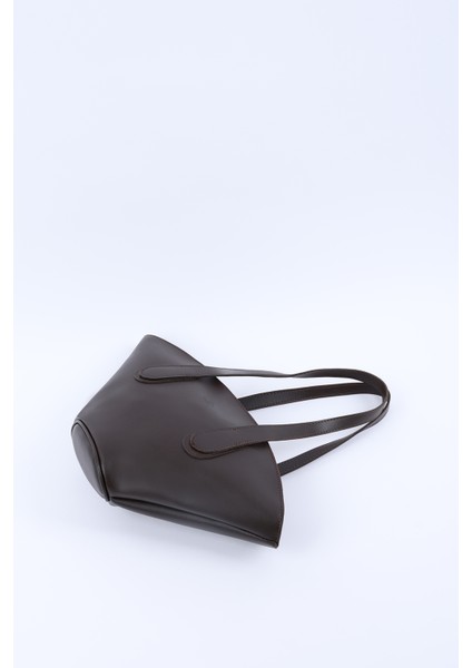 Kahve Rengi SHK124 Suni Deri, Astarlı, Fermuarlı,tek Bölmeli El, Kol ve Omuz Çantası