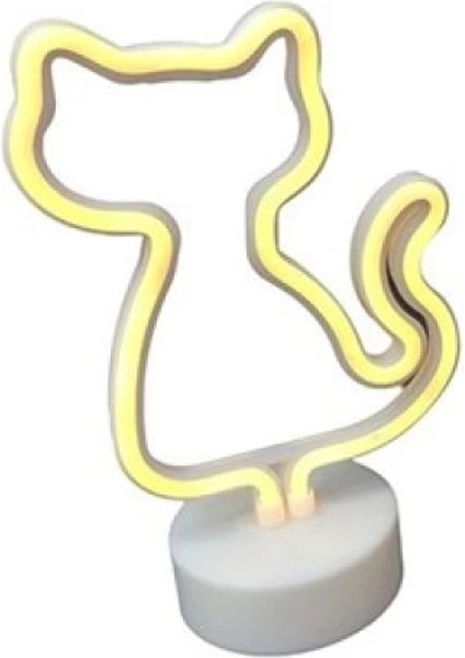 Neon Işıklı Kedi Lamba Pil+Usb Pembe Işık