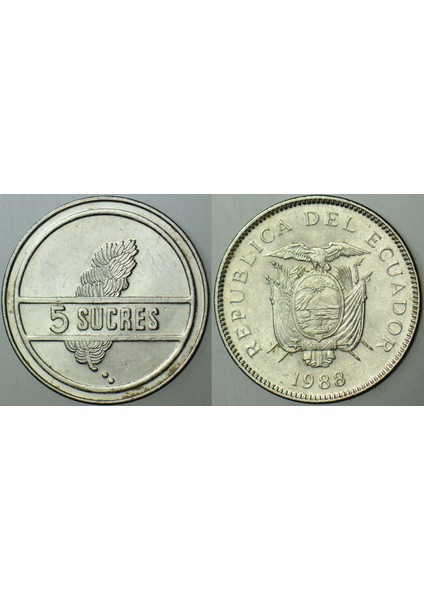 Ekvador 5 Sucre 1988 Bu Tipin Basıldığı Ilk Yıl. Çilaltı