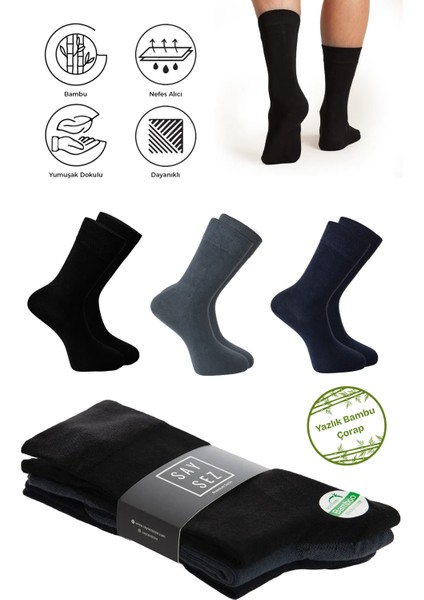 Bambu Erkek Soket Yazlık Uzun Düz Renk Çorap Dikişsiz Premium Paket 3'lü / Yıkamalı Soft Çorap