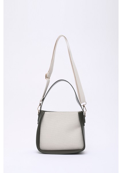 Haki Yeşil SHK176 Suni Deri Detaylı, Tek Bölmeli, Fermuarlı, Kanvas El, Kol ve Omuz Çantası modelleri