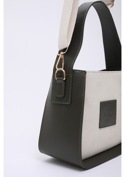 Haki Yeşil SHK176 Suni Deri Detaylı, Tek Bölmeli, Fermuarlı, Kanvas El, Kol ve Omuz Çantası fırsatları