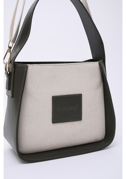 Haki Yeşil SHK176 Suni Deri Detaylı, Tek Bölmeli, Fermuarlı, Kanvas El, Kol ve Omuz Çantası indirimleri