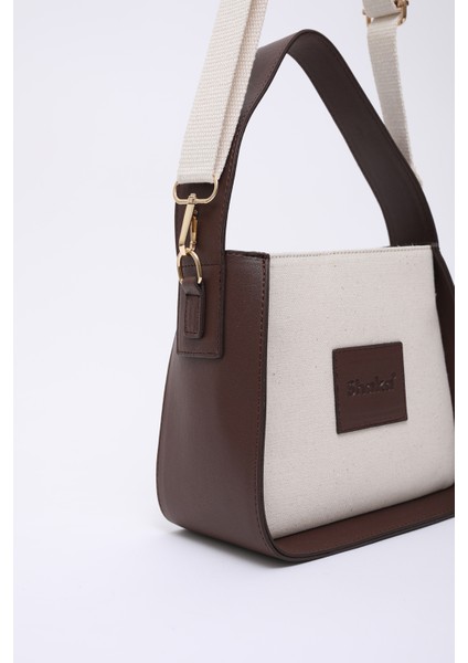 Kahve Rengi SHK176 Suni Deri Detaylı, Tek Bölmeli, Fermuarlı, Kanvas El, Kol ve Omuz Çantası fırsatları