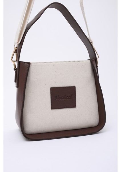 Kahve Rengi SHK176 Suni Deri Detaylı, Tek Bölmeli, Fermuarlı, Kanvas El, Kol ve Omuz Çantası indirimleri