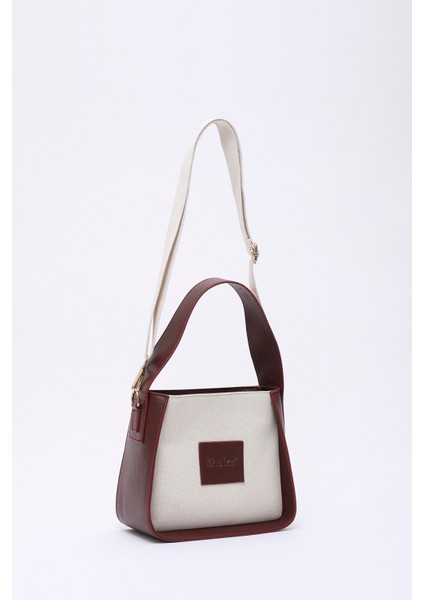 Bordo SHK176 Suni Deri Detaylı, Tek Bölmeli, Fermuarlı, Kanvas El, Kol ve Omuz Çantası fiyatları