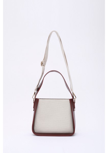 Bordo SHK176 Suni Deri Detaylı, Tek Bölmeli, Fermuarlı, Kanvas El, Kol ve Omuz Çantası modelleri