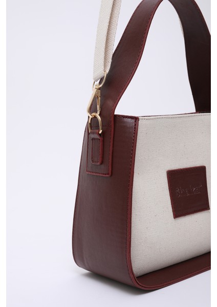 Bordo SHK176 Suni Deri Detaylı, Tek Bölmeli, Fermuarlı, Kanvas El, Kol ve Omuz Çantası fırsatları