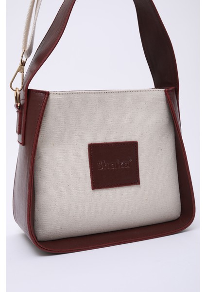 Bordo SHK176 Suni Deri Detaylı, Tek Bölmeli, Fermuarlı, Kanvas El, Kol ve Omuz Çantası indirimleri