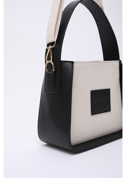 Siyah SHK176 Suni Deri Detaylı, Tek Bölmeli, Fermuarlı, Kanvas El, Kol ve Omuz Çantası fırsatları