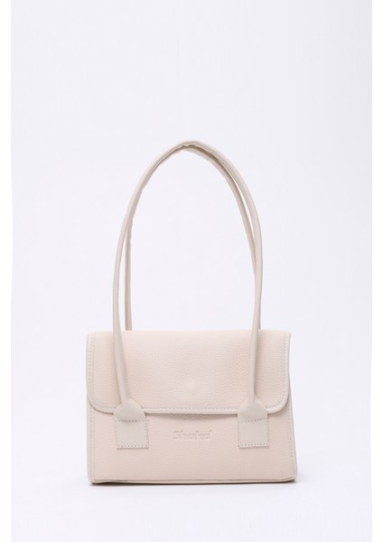 Krem SHK178 Suni Deri, Tek Bölmeli, Çıtçıtlı, El, Kol ve Omuz Çantası