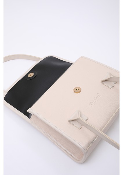 Krem SHK178 Suni Deri, Tek Bölmeli, Çıtçıtlı, El, Kol ve Omuz Çantası