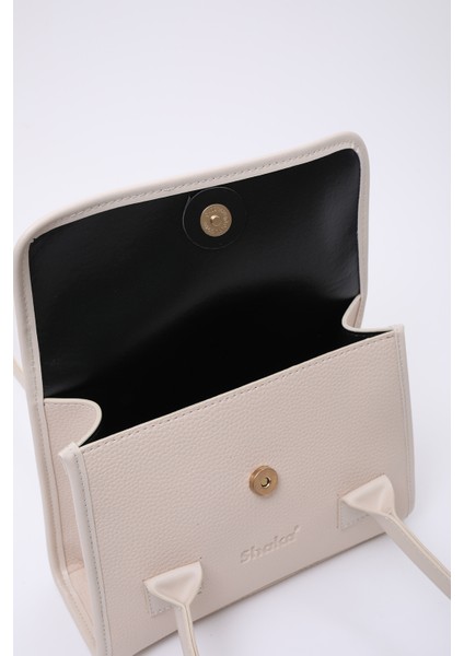 Krem SHK178 Suni Deri, Tek Bölmeli, Çıtçıtlı, El, Kol ve Omuz Çantası