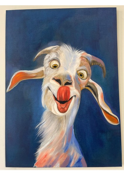 Yağlı Boya Tablo – Neşeli Keçi Portresi (50×70 Cm)