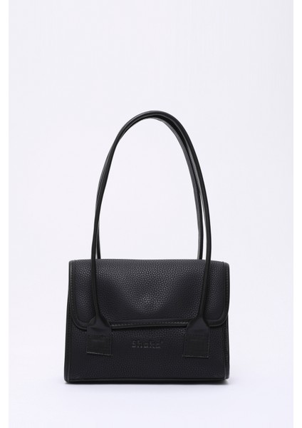Siyah SHK178 Suni Deri, Tek Bölmeli, Çıtçıtlı, El, Kol ve Omuz Çantası