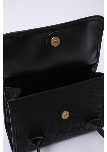 Siyah SHK178 Suni Deri, Tek Bölmeli, Çıtçıtlı, El, Kol ve Omuz Çantası