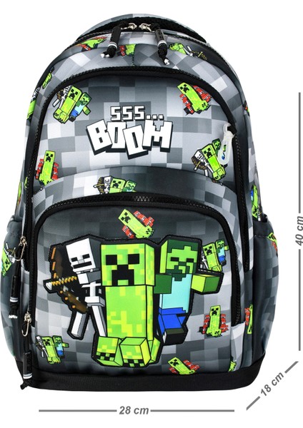 Minecraft 2 Desenli Üçlü Çocuk Ilkokul Okul Çantası Seti (Çanta Termal Beslenme Çantası Kalemlik) modelleri