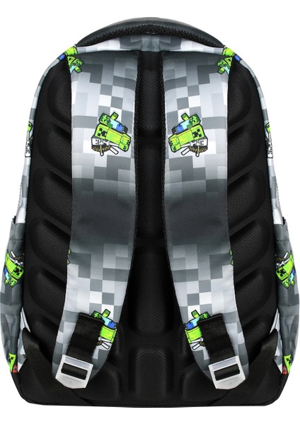 Minecraft 2 Desenli Üçlü Çocuk Ilkokul Okul Çantası Seti (Çanta Termal Beslenme Çantası Kalemlik)