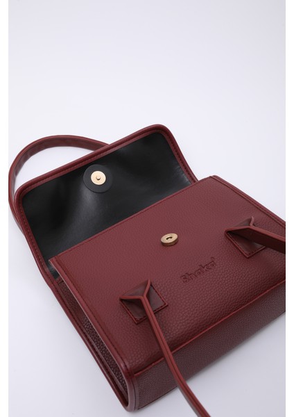 Bordo SHK178 Suni Deri, Tek Bölmeli, Çıtçıtlı, El, Kol ve Omuz Çantası